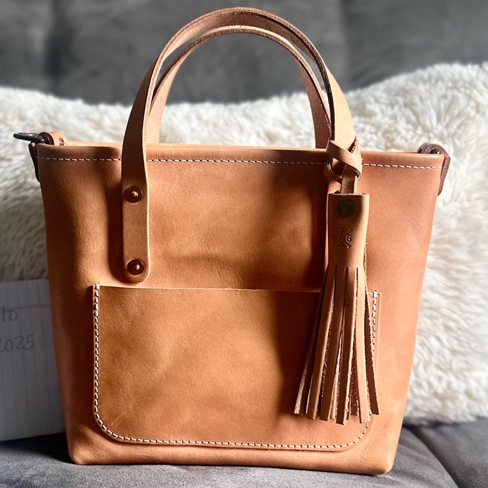 Go Forth Goods Mini Avery in Veg Tan leather. EUC